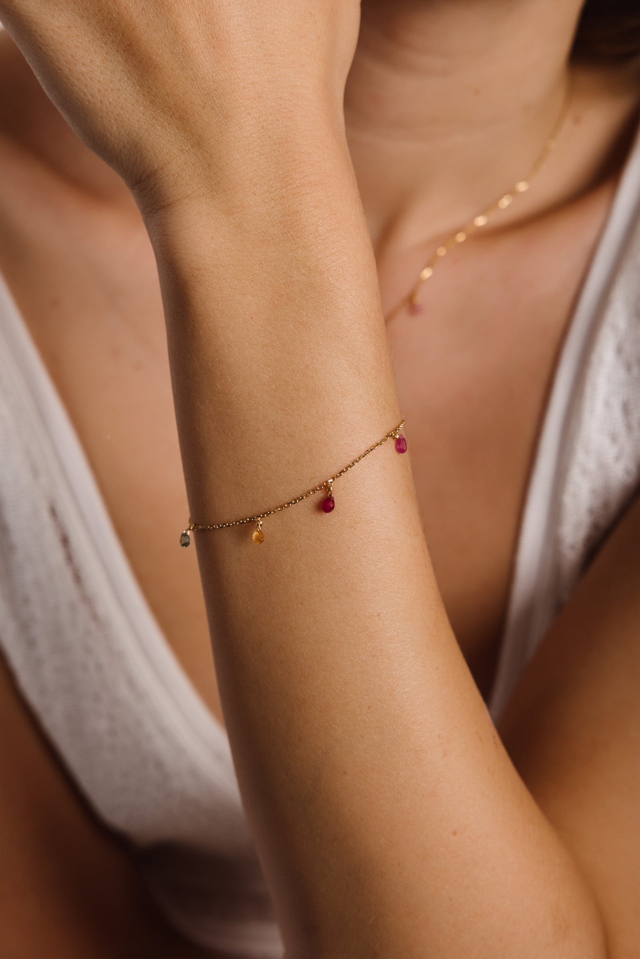 Bracelet chaîne pampille Sofia - Or 750‰ Saphir