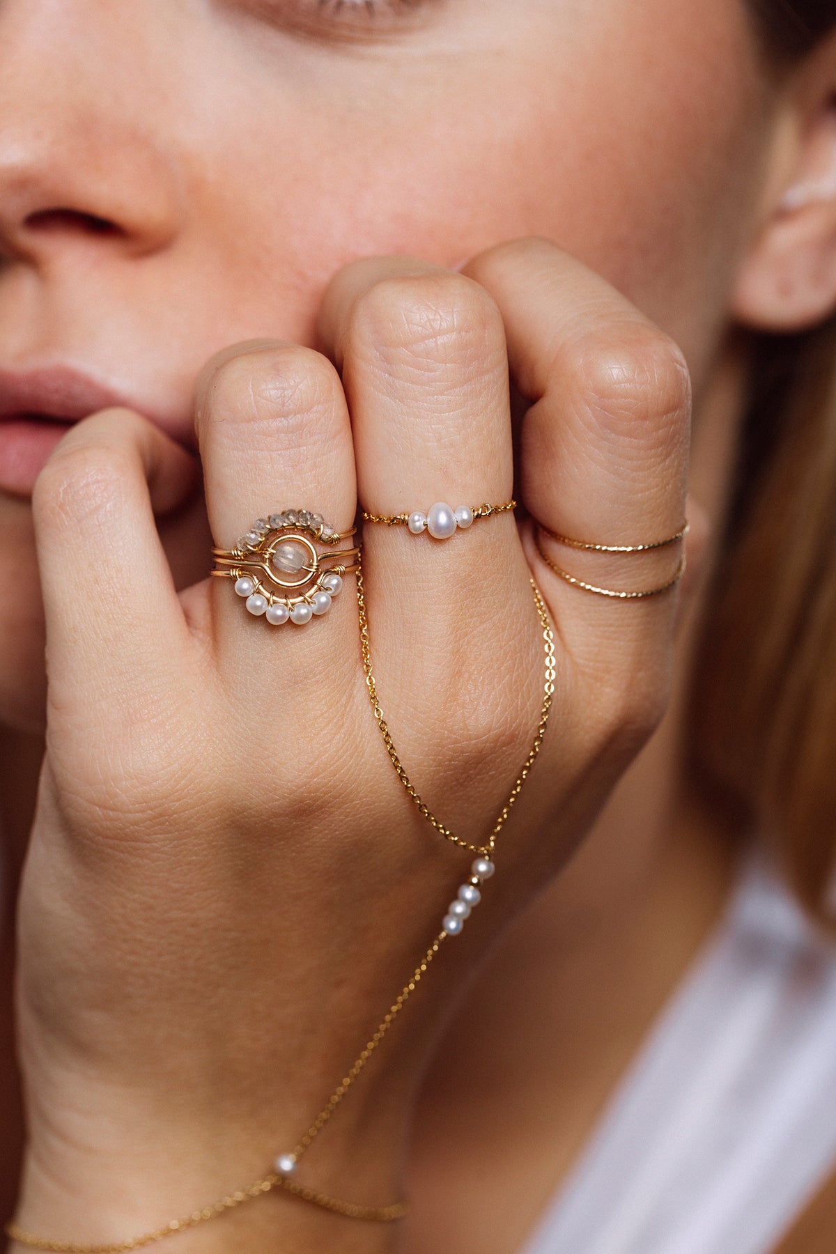 Charming chain ring - Cultured pearls