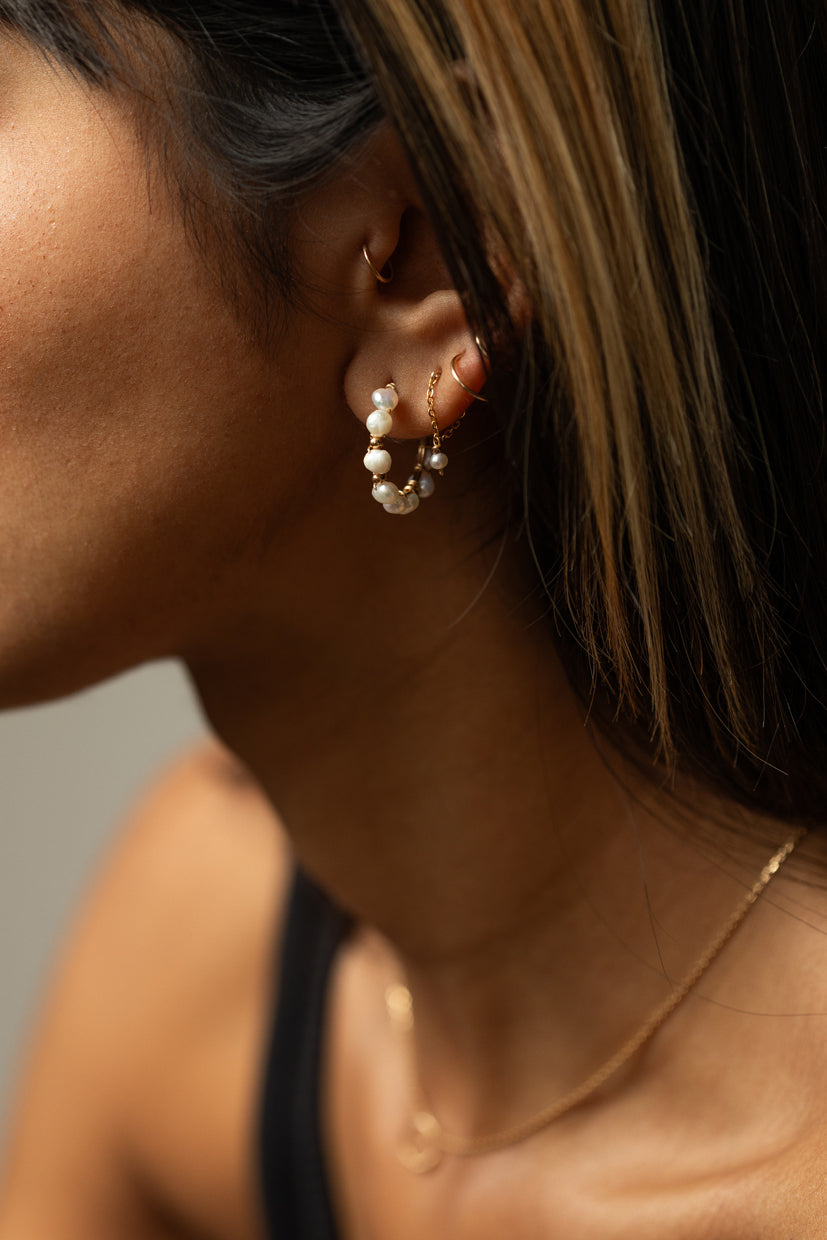 Bouton medium hoop earrings - Cultured pearl