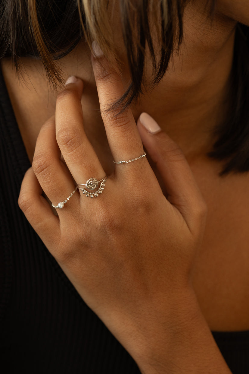 Stella chain ring - Cultured pearl - Silver