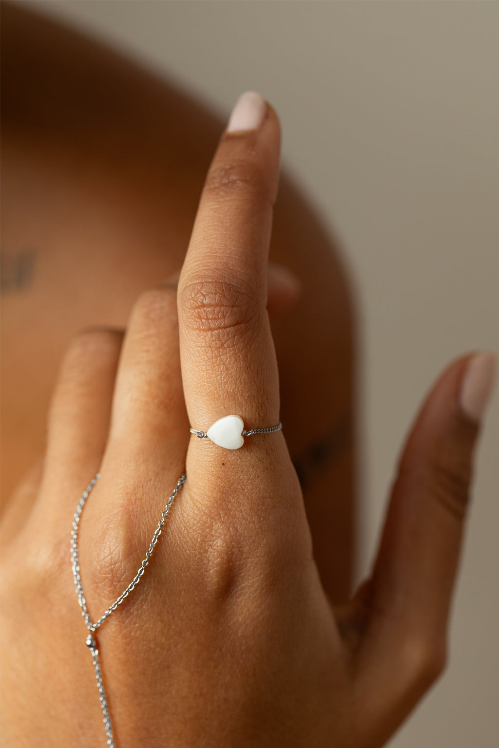 Bague chainette Coeur - Nacre - Argent
