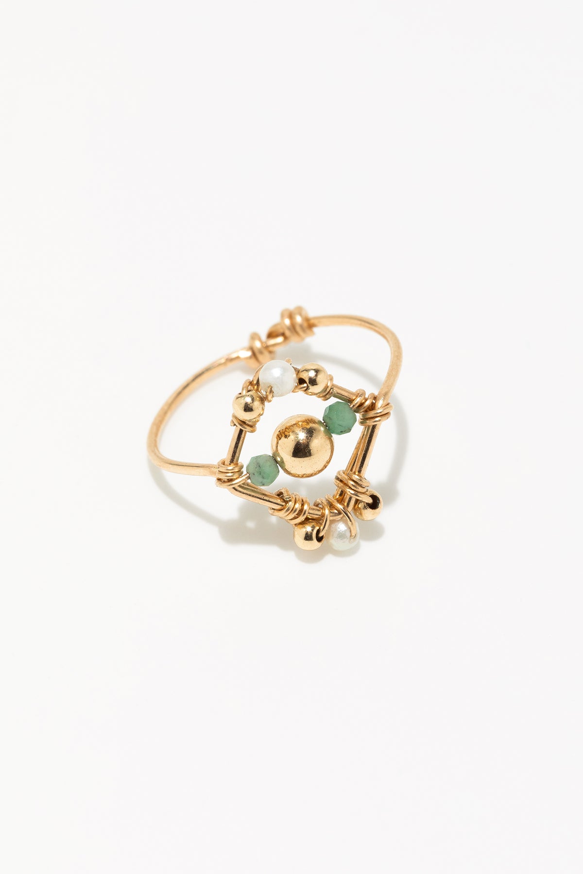 Thalia Ring - Cultured Pearl and Emerald