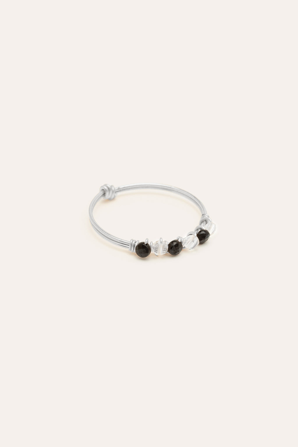 bague en argent en damier cristal de roche et agate 