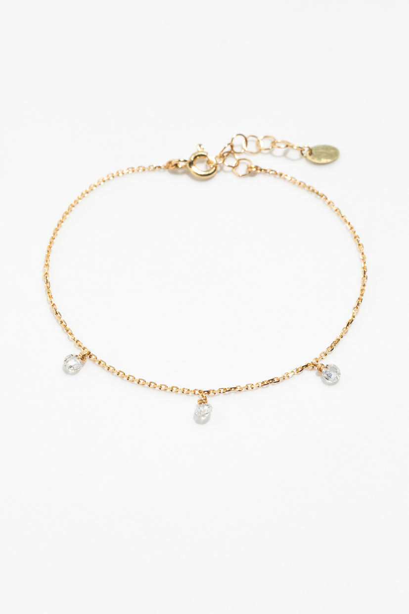 Bracelet Sofia en or 18 carats, trois diamants en pampille et chaîne de réglage