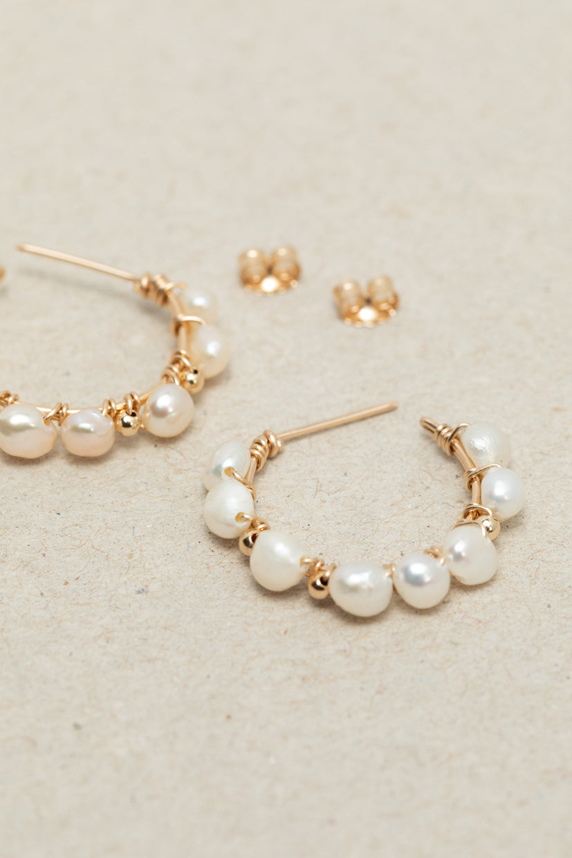 Bouton medium hoop earrings - Cultured pearl