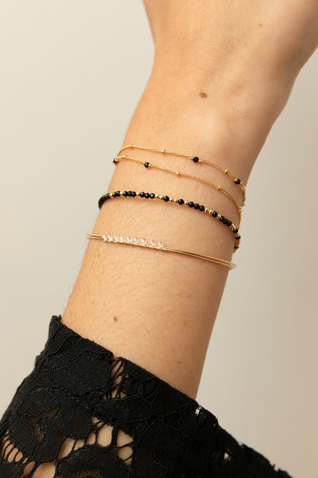 Collier-Bracelet Satellite - Agate noire