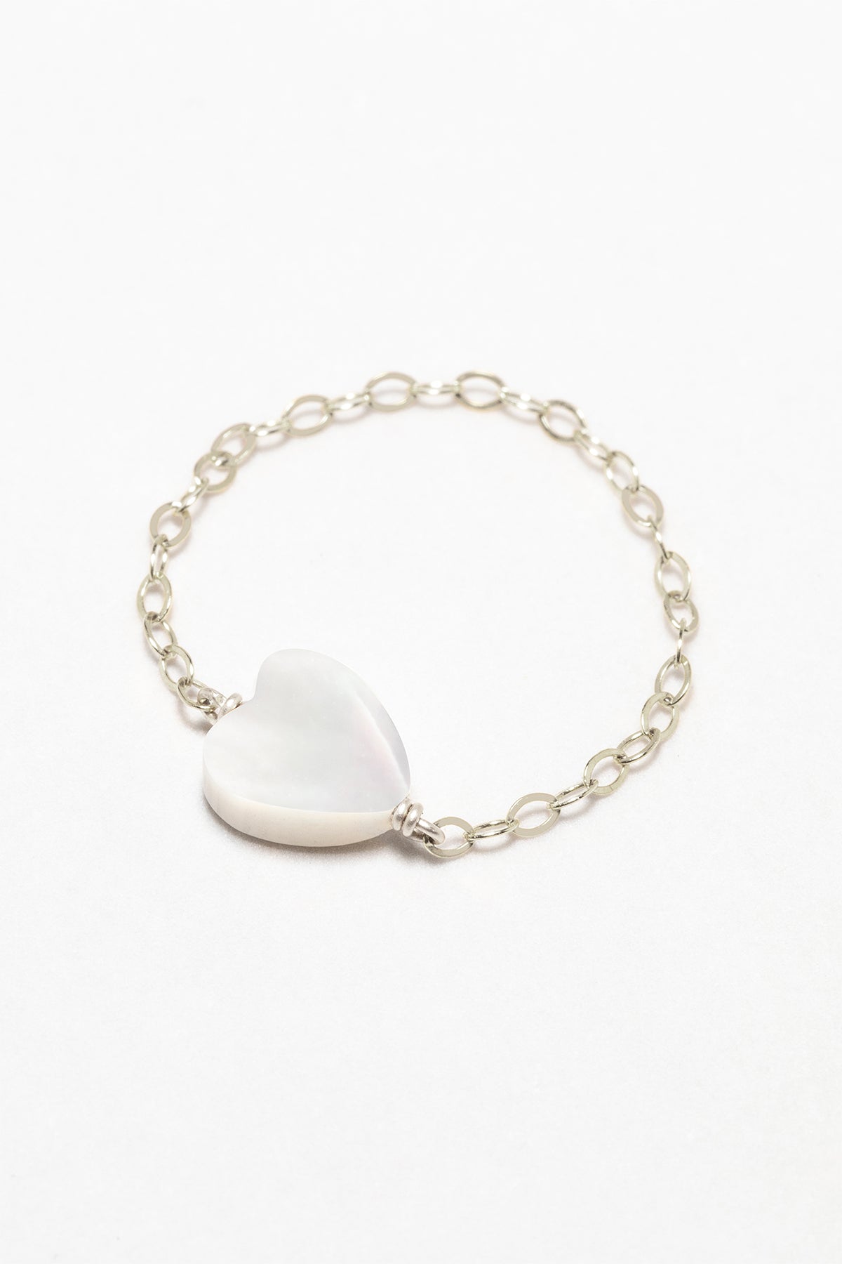 Bague chainette Coeur - Nacre - Argent