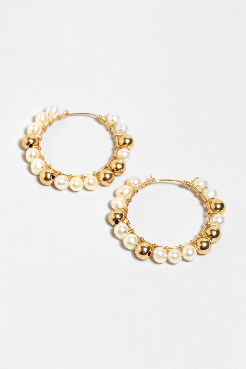 Large Alba hoops - Gold cultured pearl