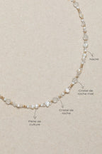 Les pierres du collier Vénus Neige éternelle annotées une à une