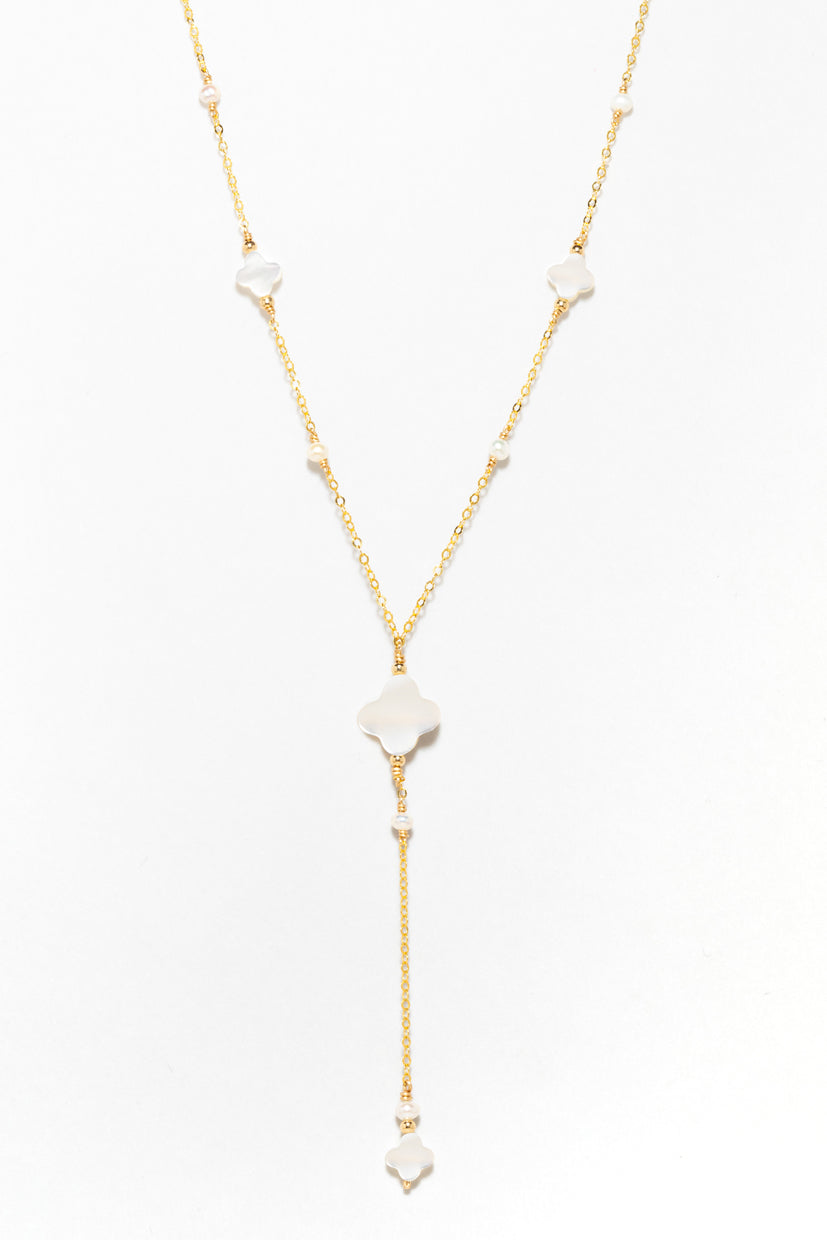 Swan Long Tie Necklace - Mother of Pearl