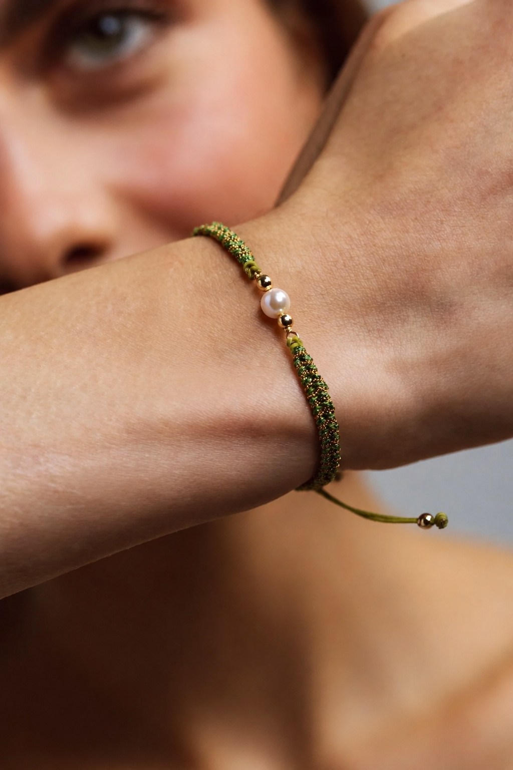 Bracelet Cordon vert Vaiana - Perle de culture