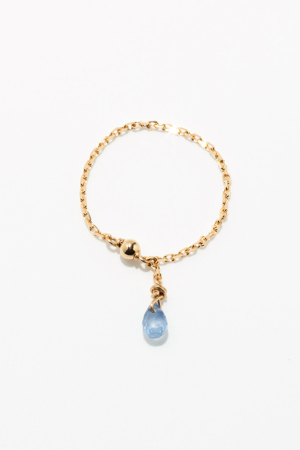 Bague chaînette pampille Mia - Or 750‰ Saphir bleu clair
