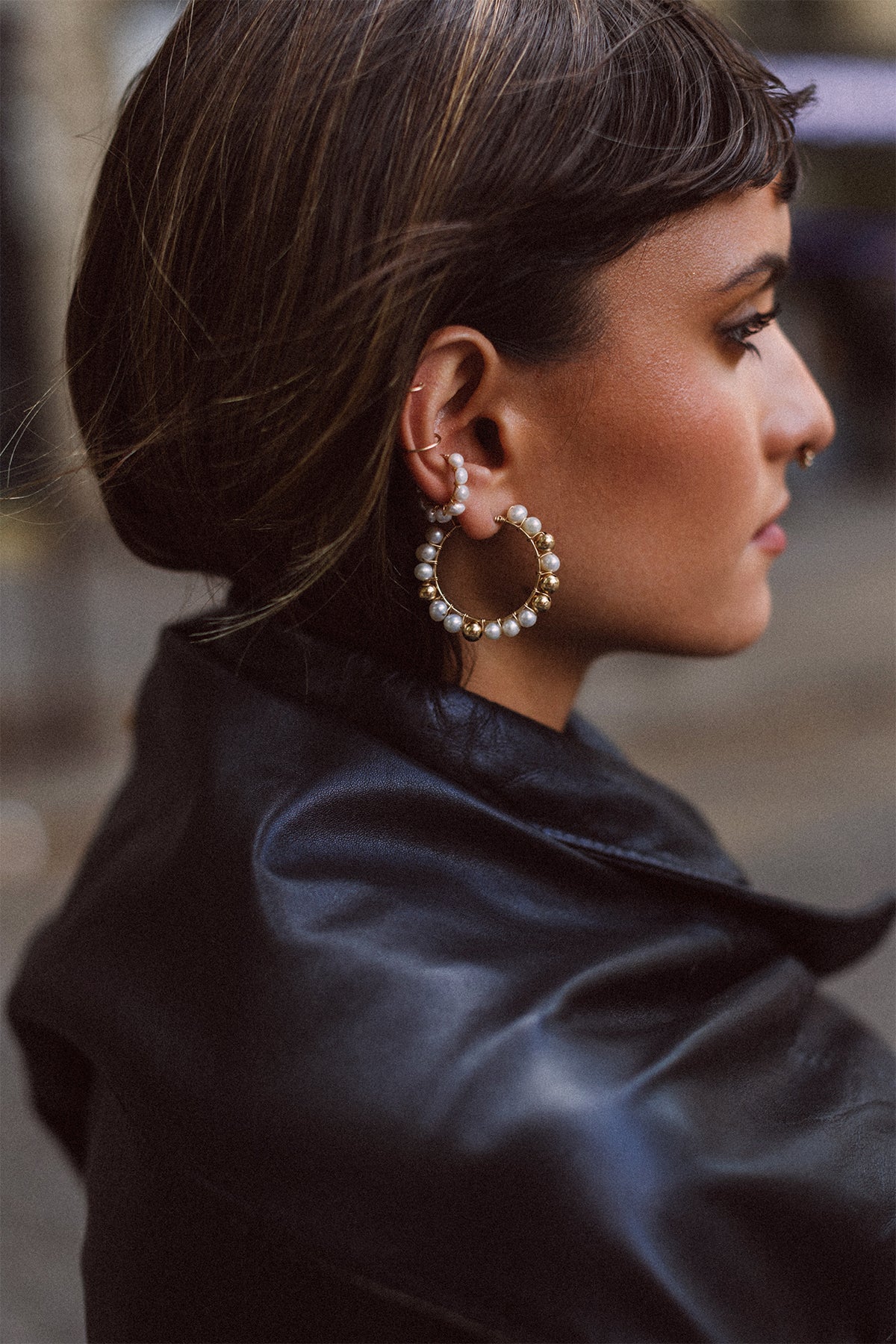 Large Alba hoops - Gold cultured pearl