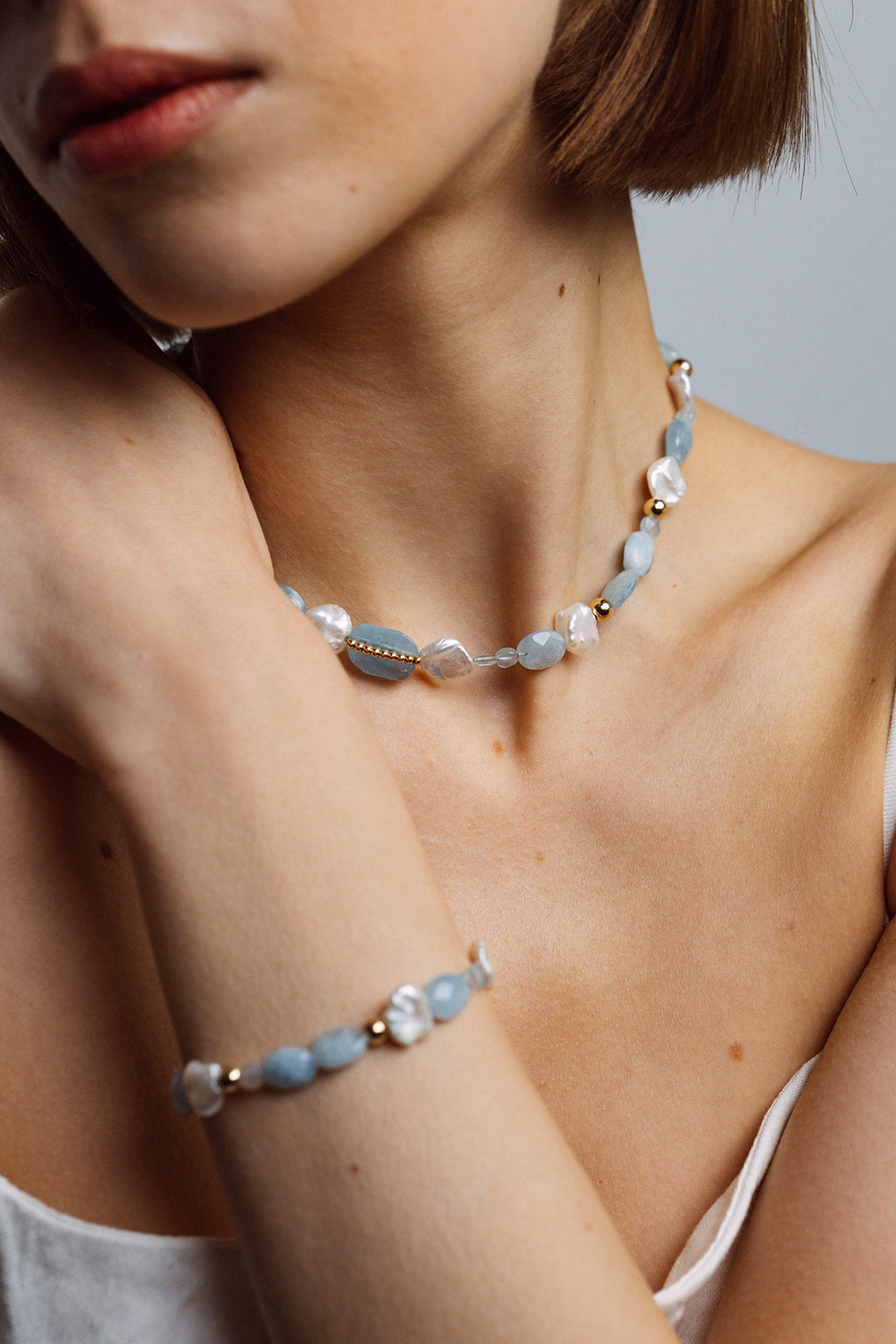 Cowrie Shell Necklace - Aquamarine