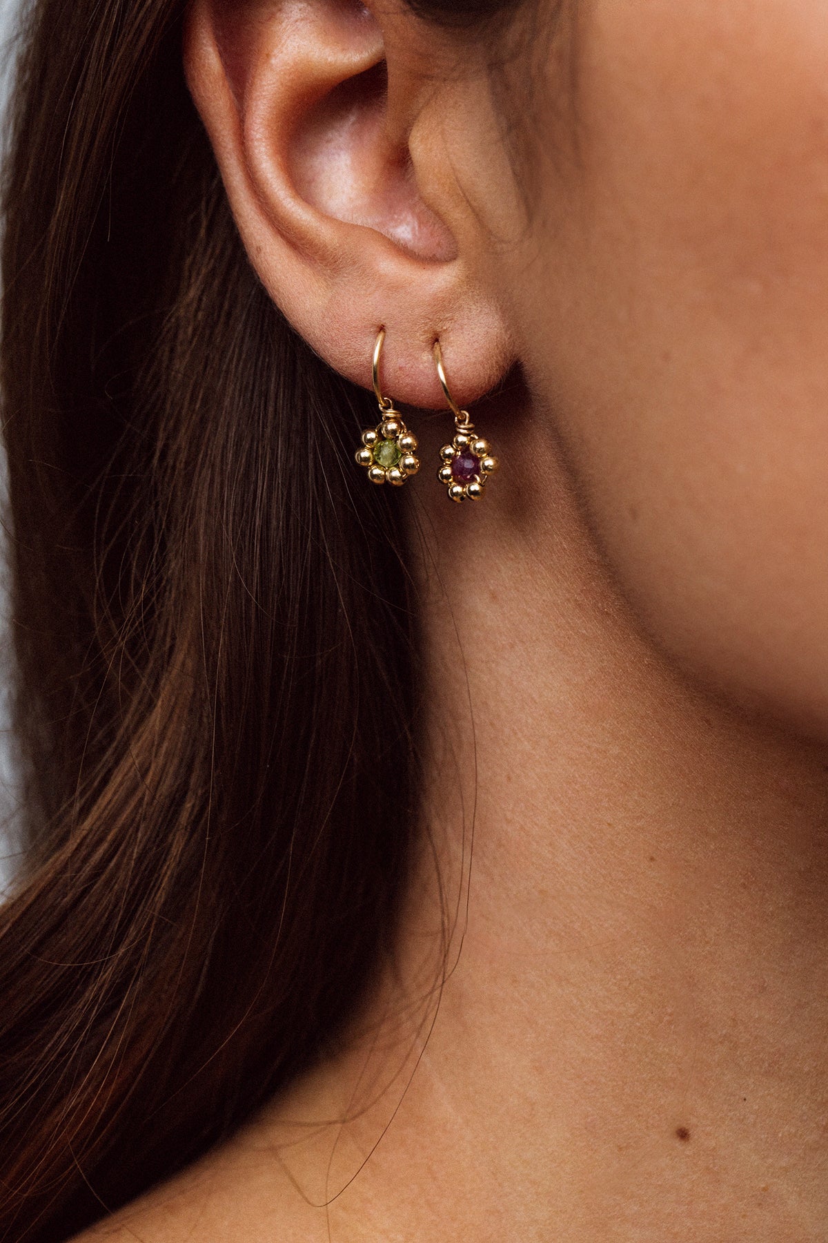 Daisy Creole Earrings - Peridot