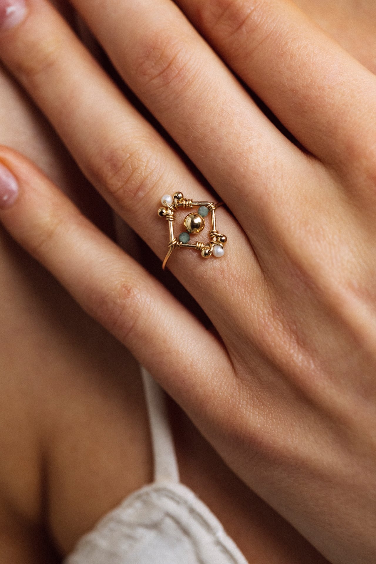Thalia Ring - Cultured Pearl and Emerald