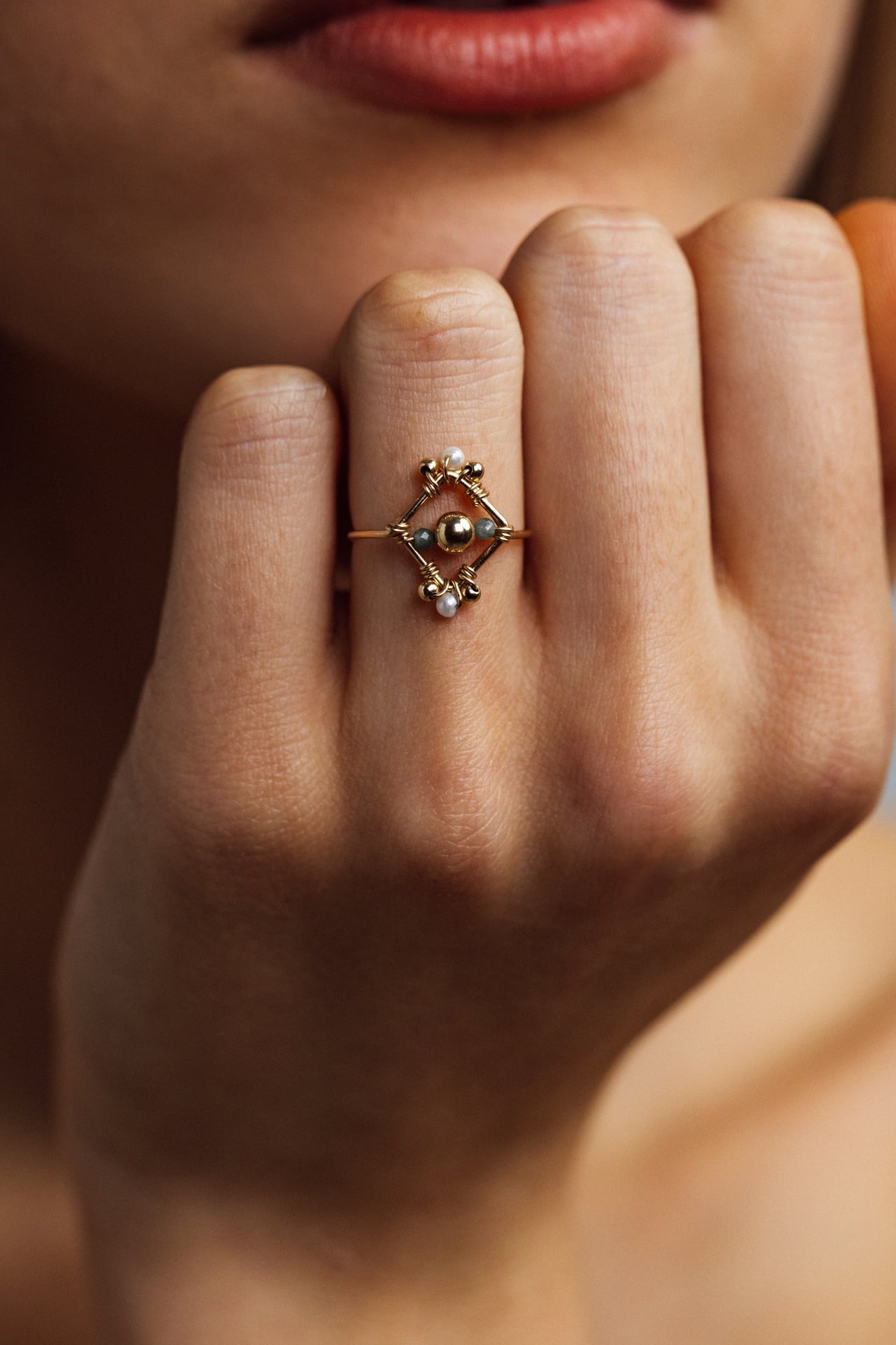 Thalia Ring - Cultured Pearl and Emerald