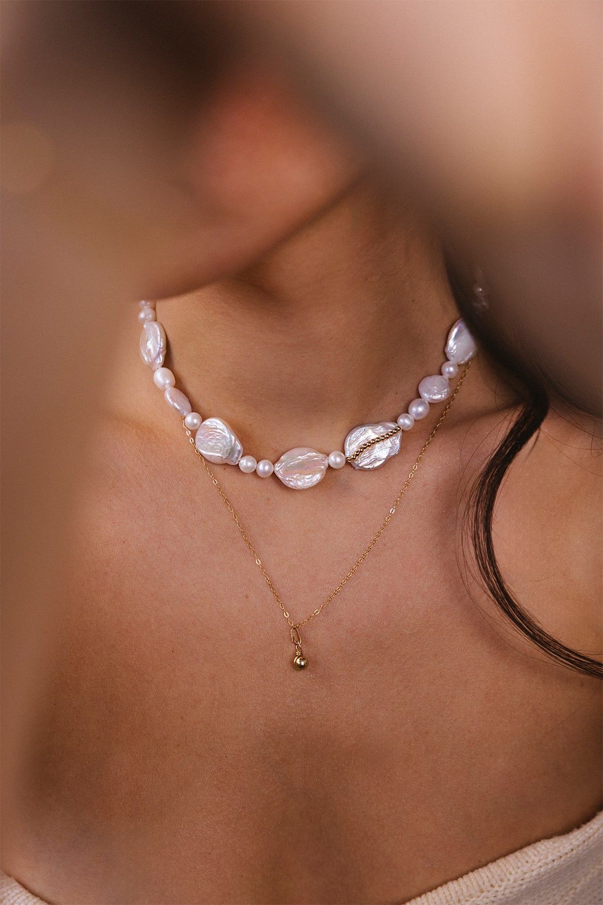 Cowrie necklace - Cultured pearl