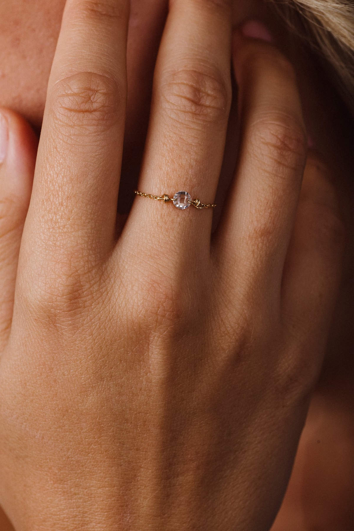 Oriana Chain Ring - 18K Gold - White Diamond