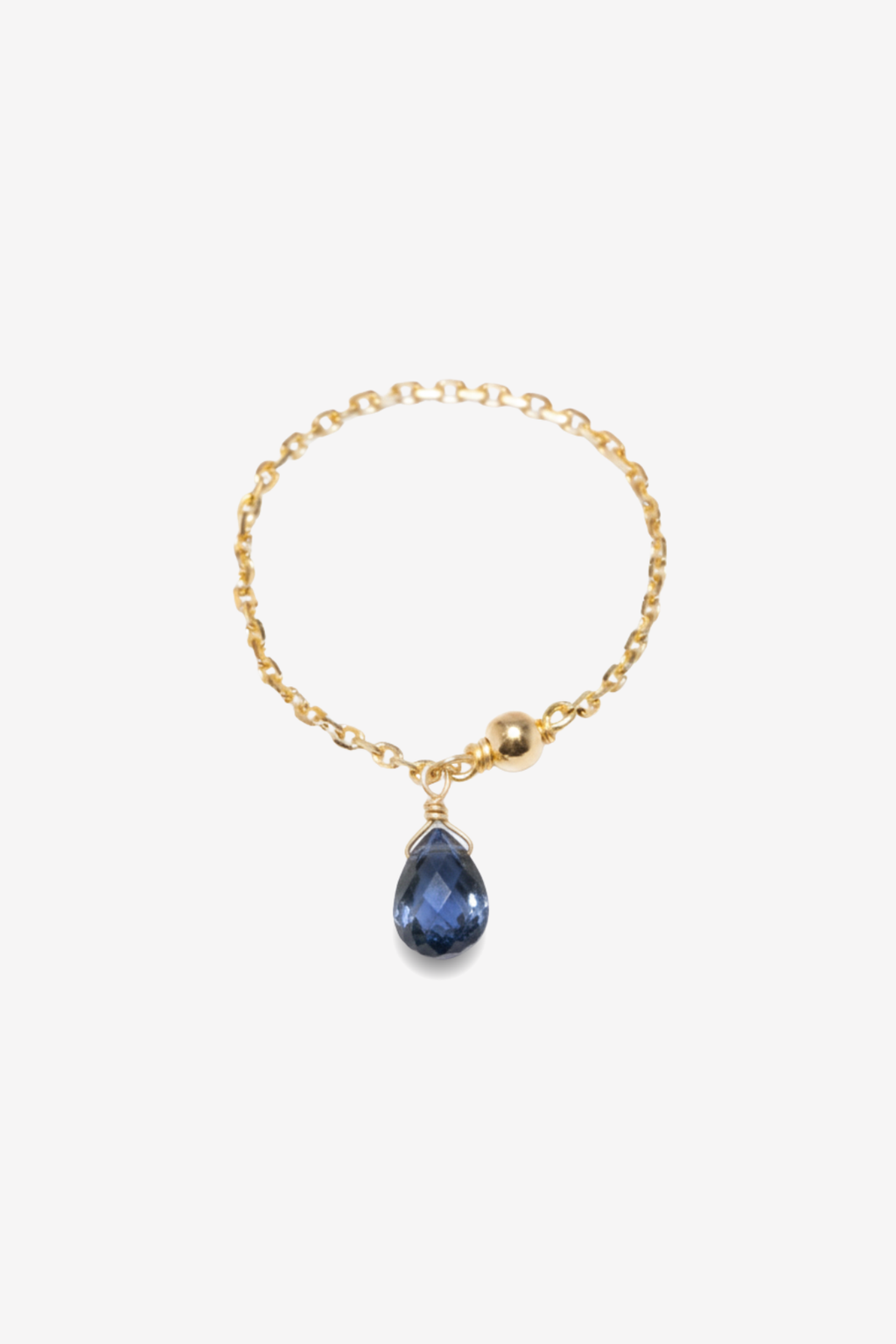 Bague chaînette pampille Mia - Or 750‰ Saphir bleu foncé