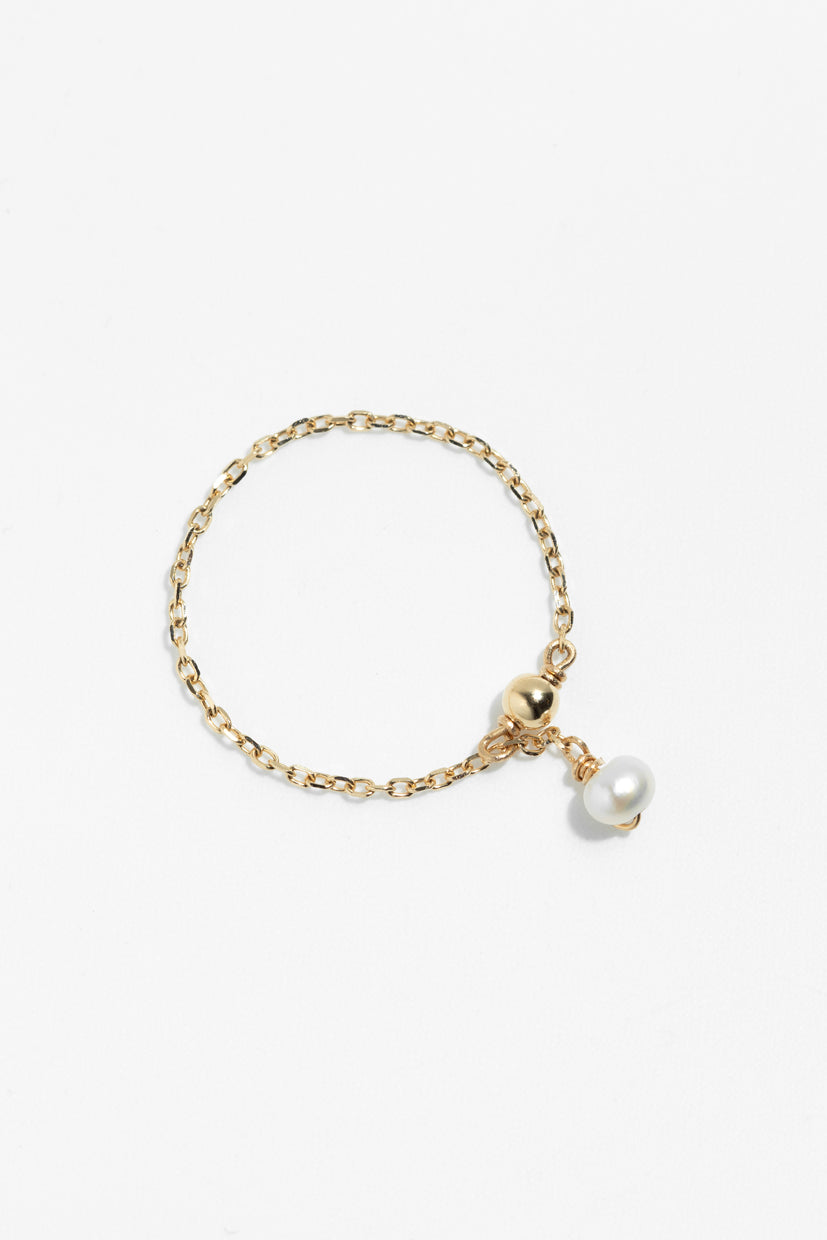 Bague chaînette pampille Mia - Or 750‰ - Perle de culture