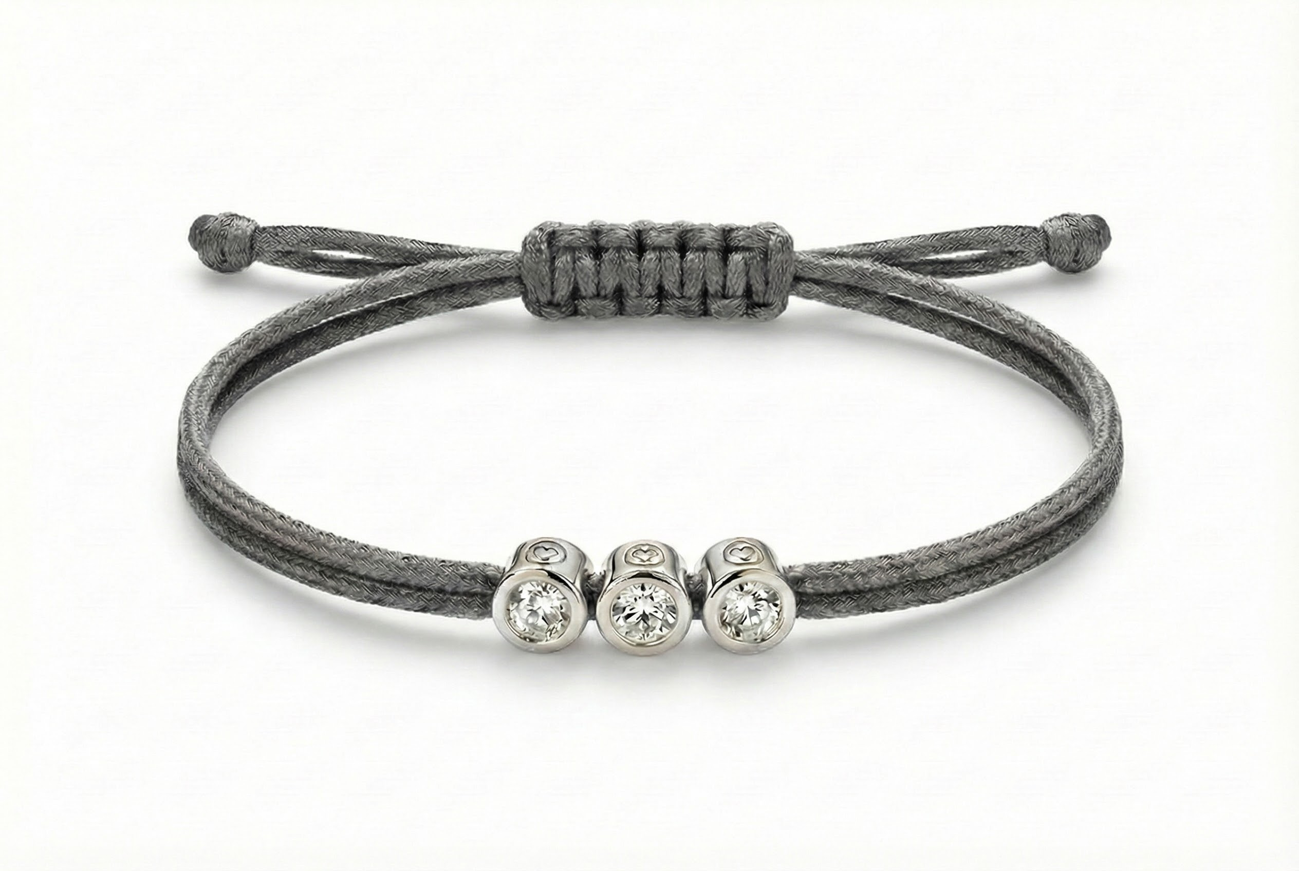 Bracelet Love Lab Triply - Diamant blanc - Cordon Gris