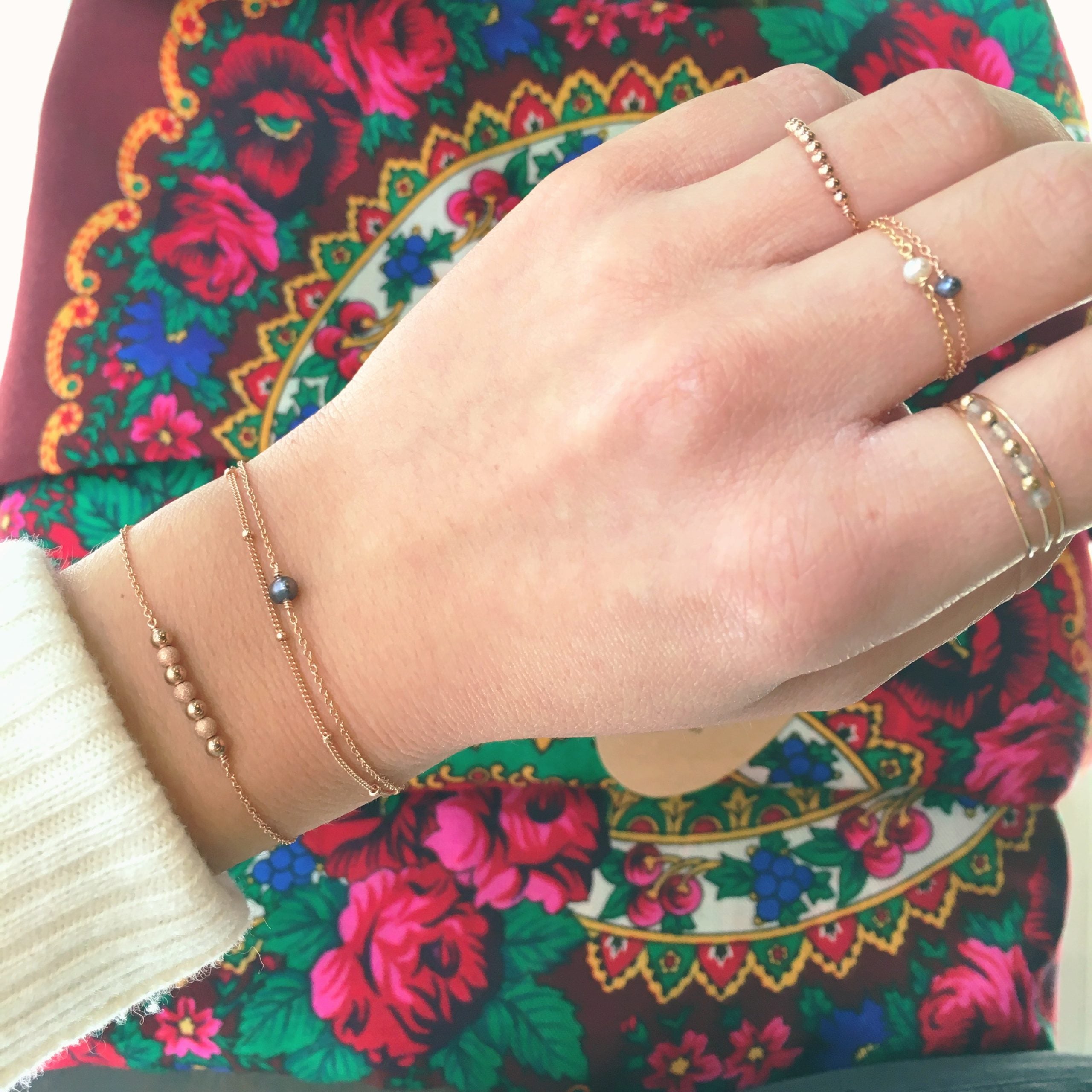 Bague chaînette Stella Or rose - Perle de culture grise