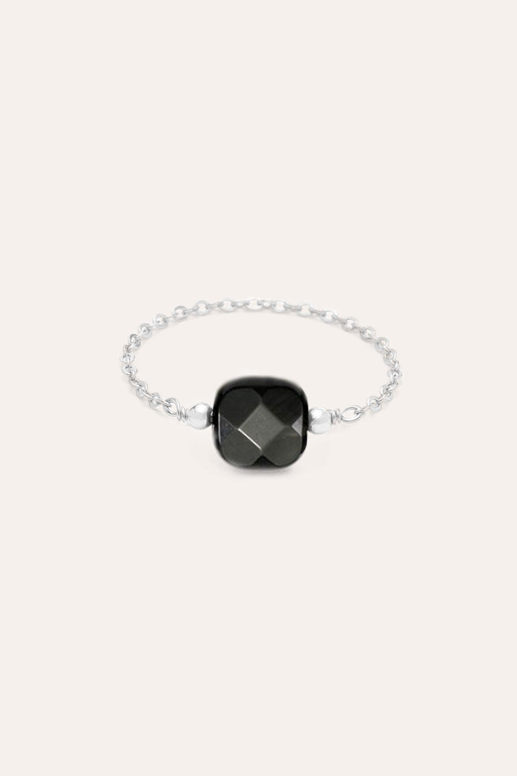Bague chaînette - Agate noire carrée