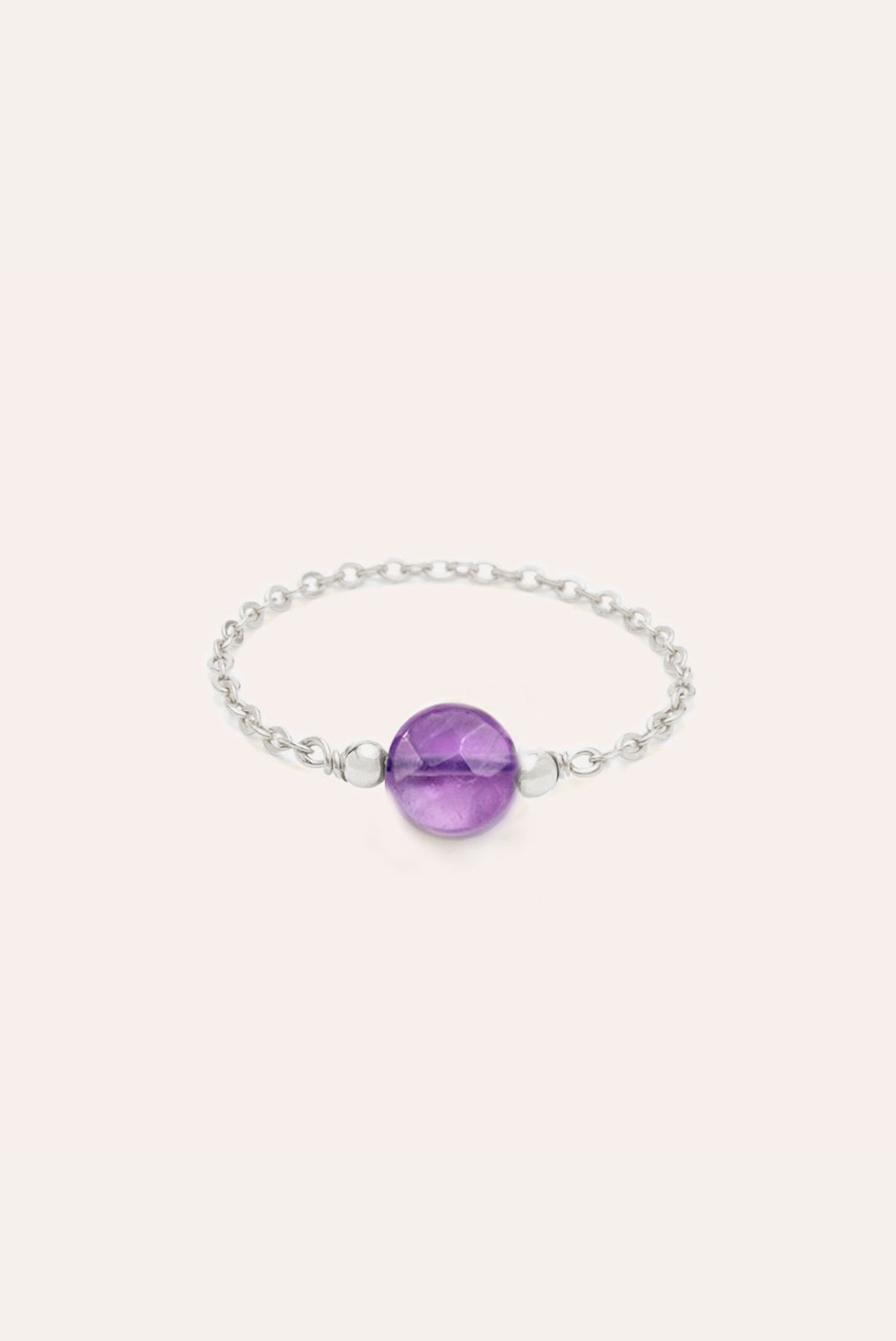 Bague chaînette - Pierre ronde - Argent