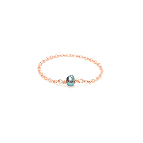 Bague chaînette Stella Or rose - Perle de culture grise