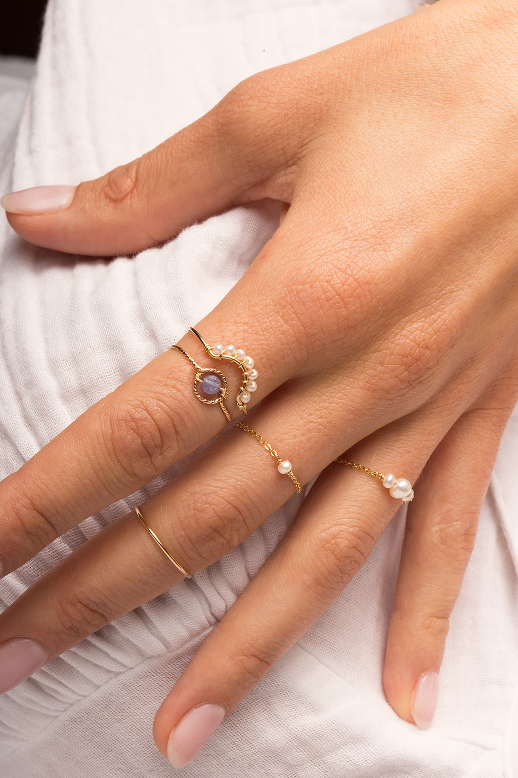 Charming chain ring - Cultured pearls