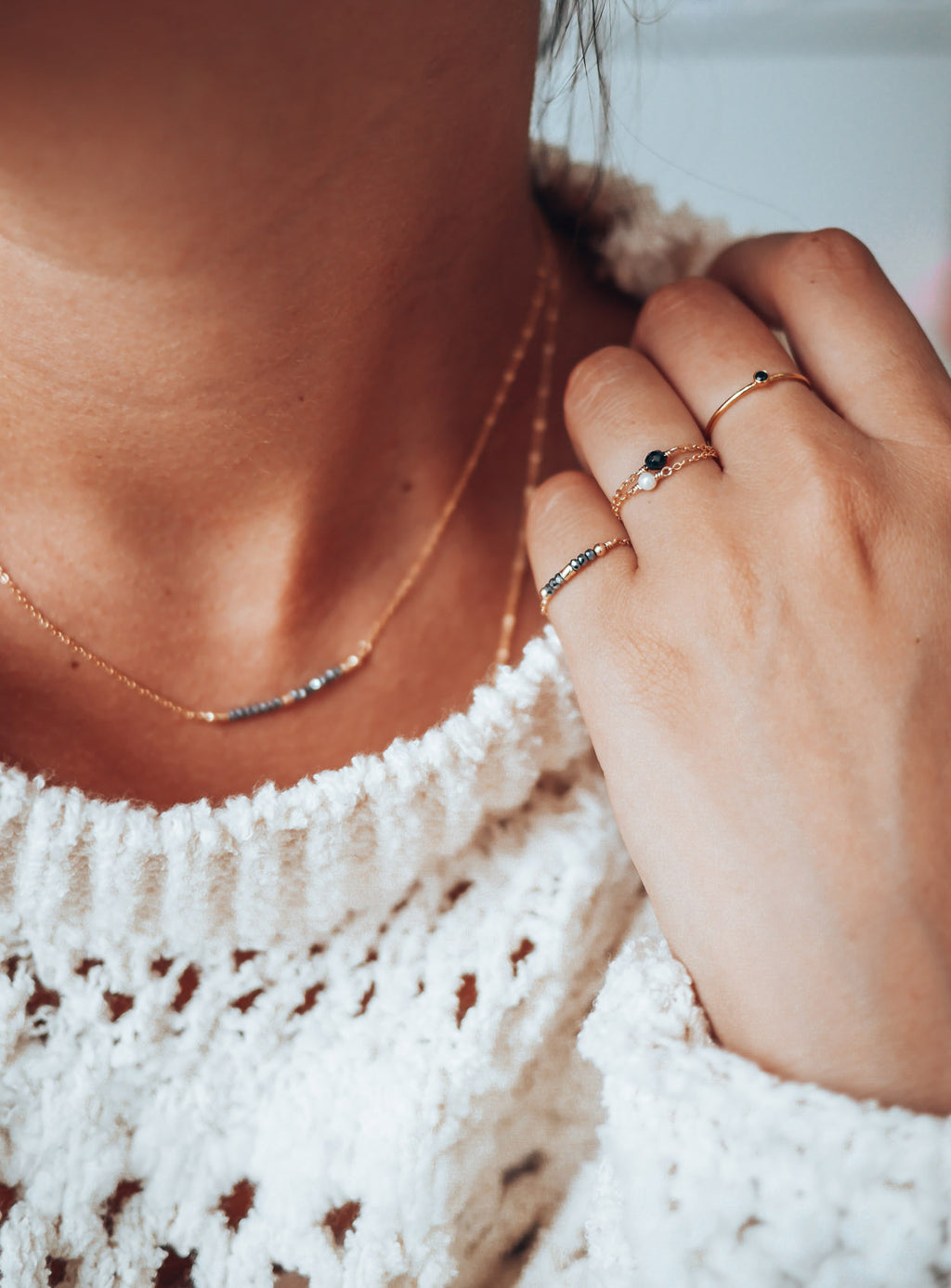Bague chaînette Stella - Pierre rose