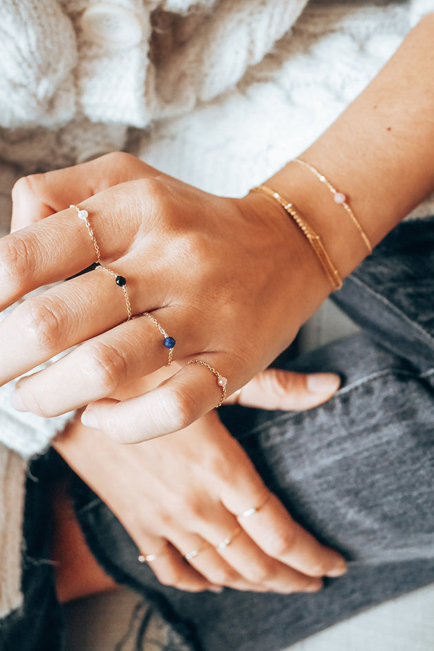 Stella chain ring - Black stone