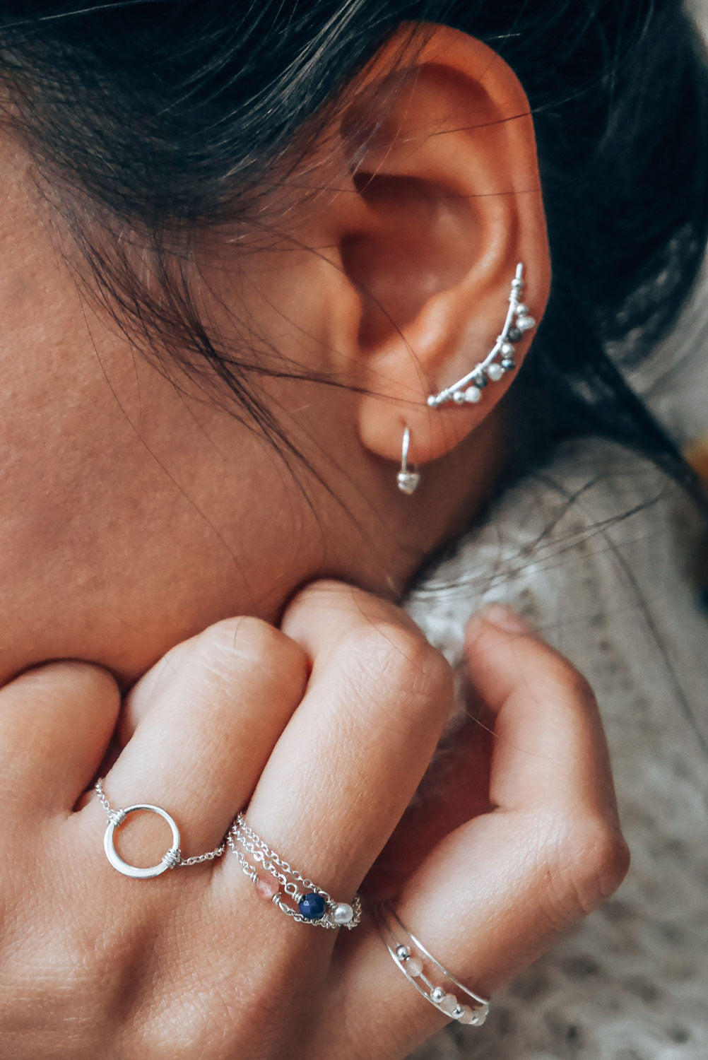 Bague chaînette Stella - Pierre rose