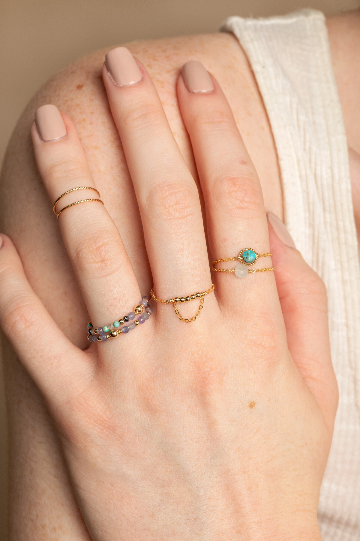 Bague chaînette Swan turquoise