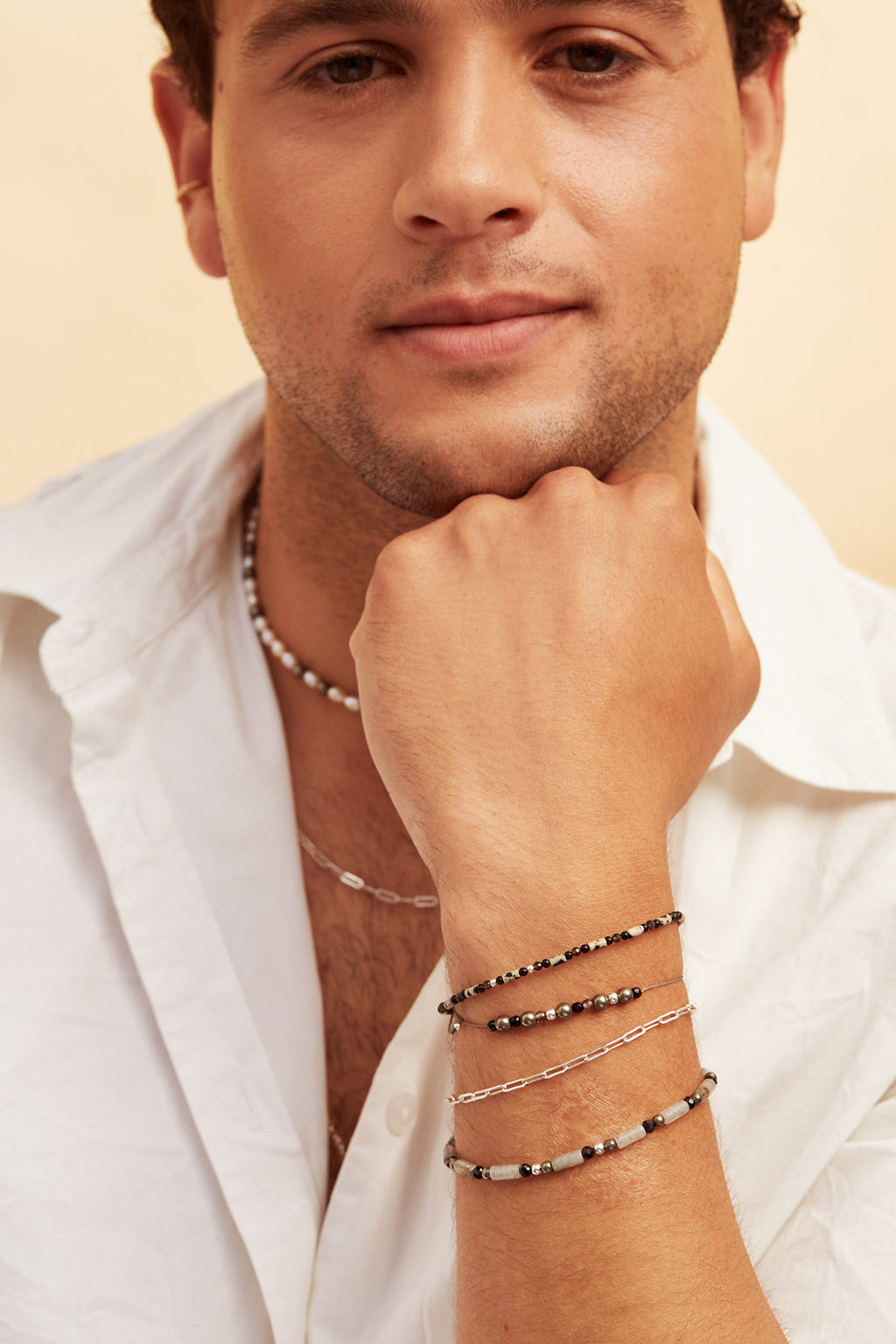Bracelet Lamé - Pierre de Lune - Homme - Argent